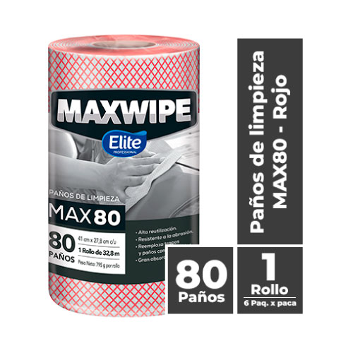 MAXWIPE ROLLO MAX80 - 80 Paños Rojo