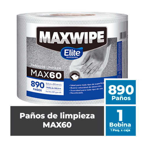 MAXWIPE BOBINA MAX60 - 890 Paños Blanco